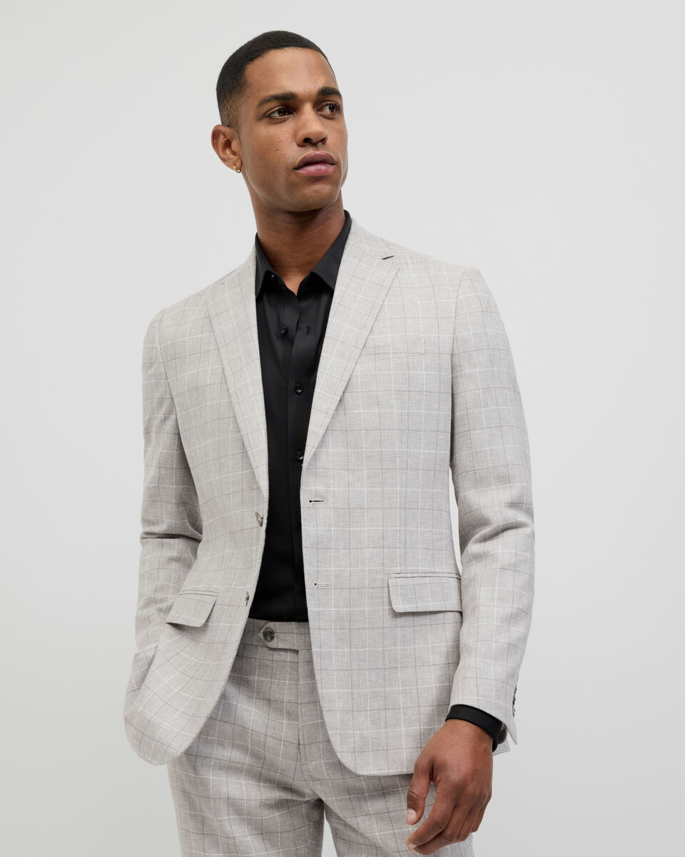 Windowpane Check Tailored Jacket, Grey, hi-res